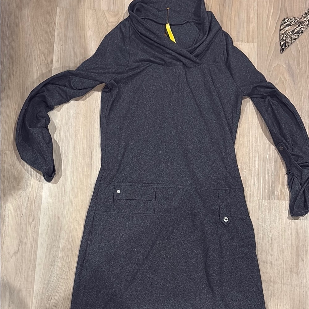 Gray Long Sleeve Dress with Cowl Neck